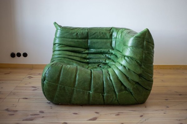 Vintage Green Leather Togo Corner Sofa By Michel Ducaroy For Ligne