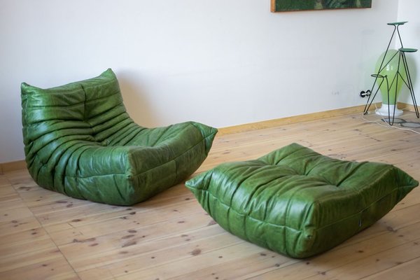 Vintage Green Leather Togo Lounge Chair And Ottoman Set By Michel Ducaroy For Ligne Roset Of 2 At Pamono - Green Leather Chair And Ottoman Vintage Green Leather Togo Lounge Chair And Ottoman Set By Michel Ducaroy For Ligne Roset Of 2 At Pamono - Green Leather Chair And Ottoman