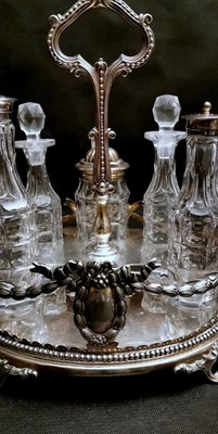 1890\u2019s Victorian Silver Plate with 5 Glass Bottles Antique Cruet Set