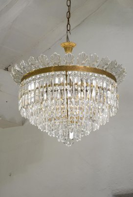 Vintage Deckenlampe im Empire Stil mit Kristallen und Glasblättern, 1930er Vintage Deckenlampe im Empire Stil mit Kristallen und Glasblättern, 1930er