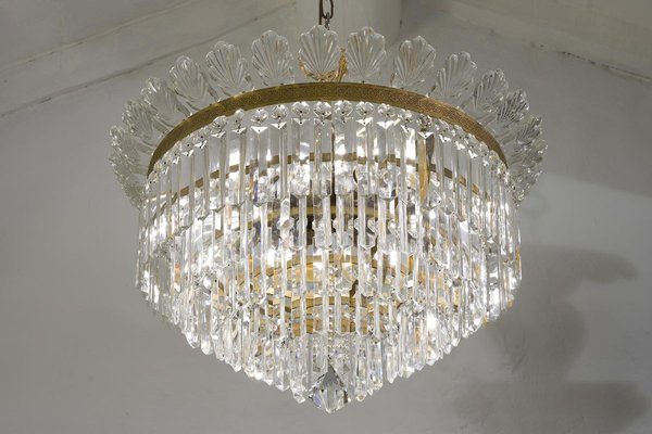 Vintage Deckenlampe im Empire Stil mit Kristallen und Glasblättern, 1930er Vintage Deckenlampe im Empire Stil mit Kristallen und Glasblättern, 1930er