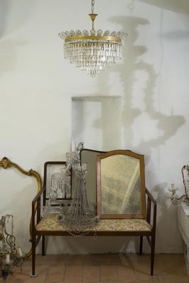 Vintage Deckenlampe im Empire Stil mit Kristallen und Glasblättern, 1930er Vintage Deckenlampe im Empire Stil mit Kristallen und Glasblättern, 1930er