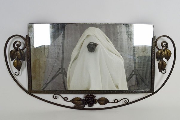 ANCIEN MIROIR DE table cadre en bronze décor floral et d'oiseau fin 19e