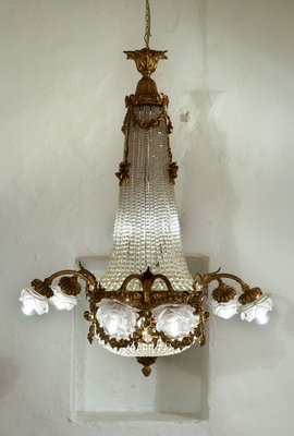 Jugendstil Kronleuchter aus Vergoldetem Messing und Kristallglas mit 11 Leuchten Jugendstil Kronleuchter aus Vergoldetem Messing und Kristallglas mit 11 Leuchten