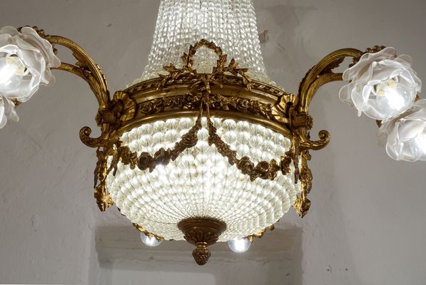 Jugendstil Kronleuchter aus Vergoldetem Messing und Kristallglas mit 11 Leuchten Jugendstil Kronleuchter aus Vergoldetem Messing und Kristallglas mit 11 Leuchten