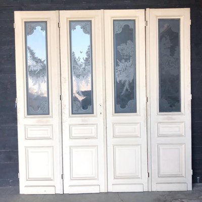 antique french chateau etched glass doors 1860s set of 4