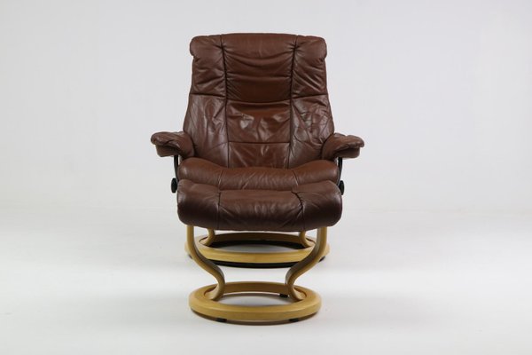 Relax Armchair With Ottoman In Brown Leather From Ekornes Set Of