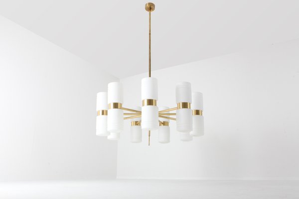 Brass and Blue Glass Tube Chandelier by Hans Agne Jakobsson Brass and Blue Glass Tube Chandelier by Hans Agne Jakobsson