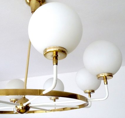 Chandelier by Stilnovo in metal, brass & glass, 1950s | #65841 Chandelier by Stilnovo in metal, brass & glass, 1950s | #65841
