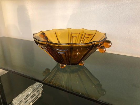 Art Deco Amber Color Thick Glass Decorative Vase Bowl Or