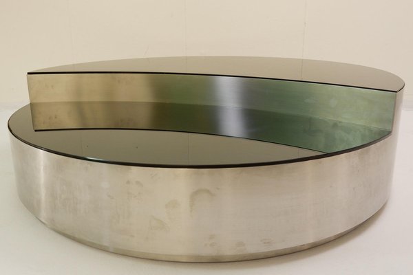 Italian Round Coffee Table In Brushed, Mirror Top Coffee Table Round