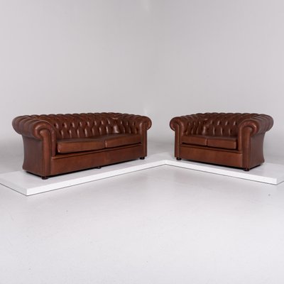 Red Brown Leather Sofas From Chesterfield Set Of 2 For At Pamono Red Brown Leather Sofas From