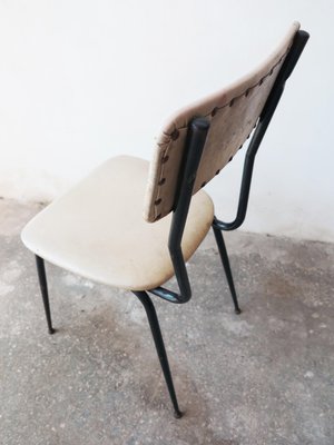 Vintage Black Tubular Steel and White Leather Dining Chairs 1970s Set of 5