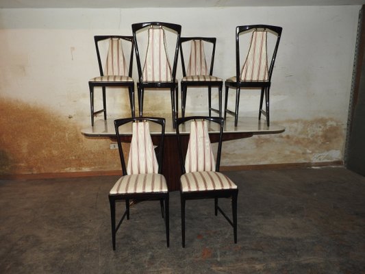 Vintage Italian Carrara Marble Mahogany Dining Table Chairs Set By Osvaldo Borsani For Atelier Borsani Varedo Set Of 7 For Sale At Pamono