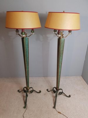 Floor Lamps by Genet Philippe Michon Lucien 1940s Set of 2 for
