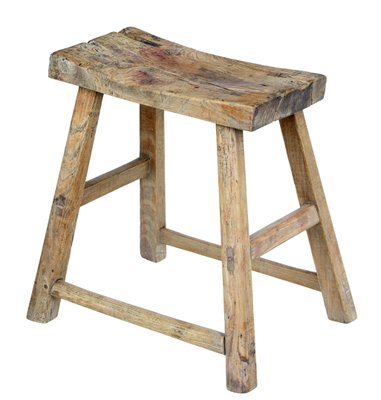 Sgabello rustico in legno massiccio, Cina, XIX secolo in vendita su Pamono