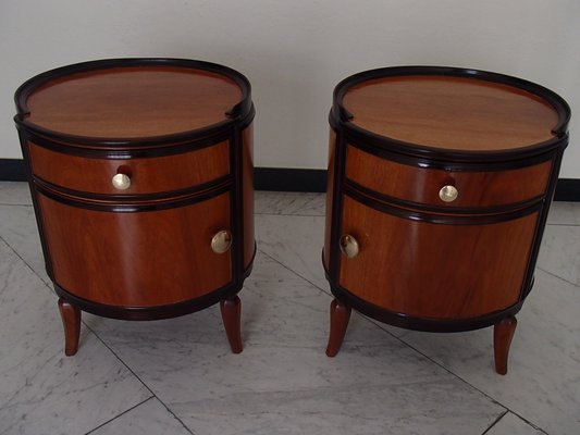 Round Solid Mahogany Side Tables 1920s, Round Night Tables