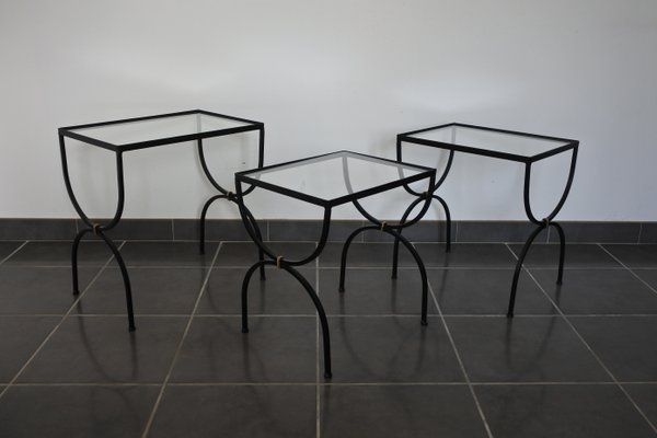 Mid Century Neoclical French Iron And Gl Side Tables 1950s Mid Century Neoclical French Iron