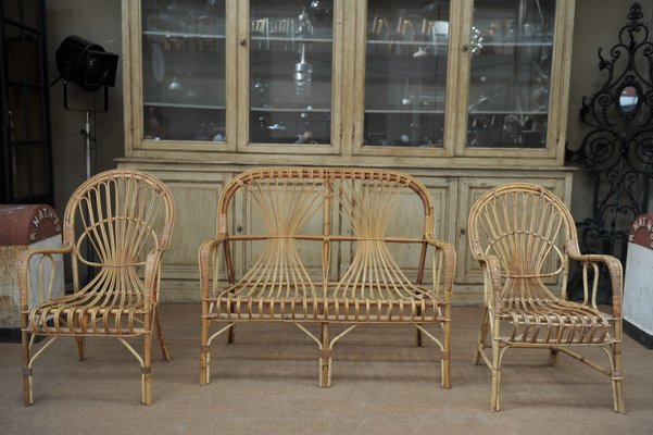 Vintage Wicker Bench And Chairs Set 1960s For At Pamono Vintage Wicker Bench And Chairs Set