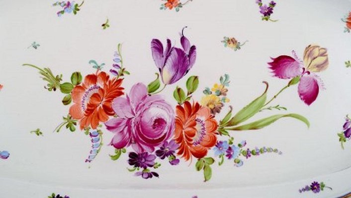 Plat Ovale En Porcelaine De Meissen - Motif "Fleurs Des Champs" - Modèle Neuosier - Bon état