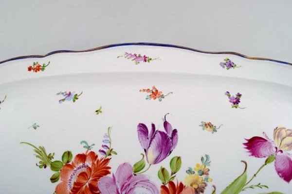 Large Antique Meissen Serving Dish in Hand-Painted Porcelain with