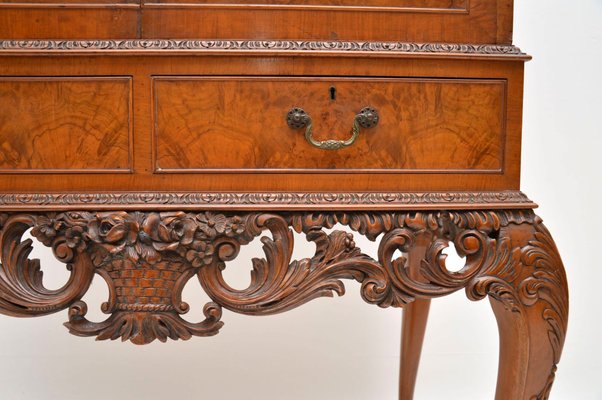 Queen Anne Style Burl Walnut Tail Cabinet 1920s For At Queen Anne Style Burl Walnut Tail