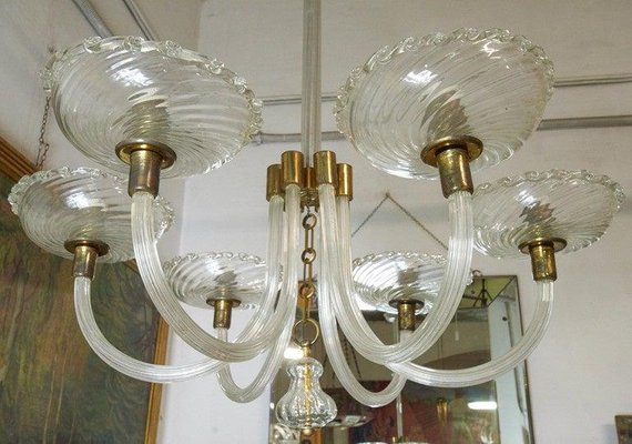 Murano Glass 5 Arm Chandelier, 1940s Murano Glass 5 Arm Chandelier, 1940s