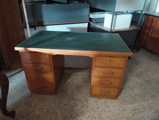 Large Italian Linoleum Top Desk With, Large Wooden Desk With Drawers