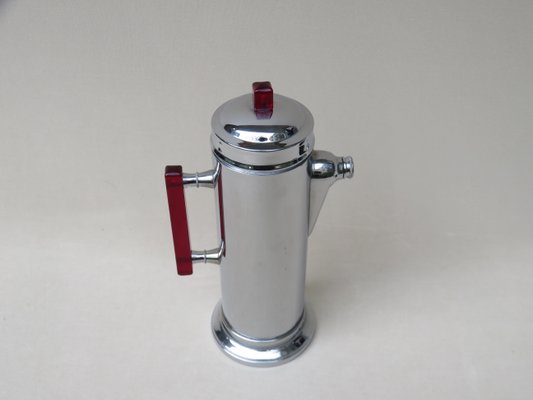 Art Deco Chrome Cocktail Shaker With Red Bakelite Handle