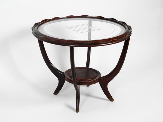 Mid Century Italian Wood And Glass, Glass Chess Board Coffee Table