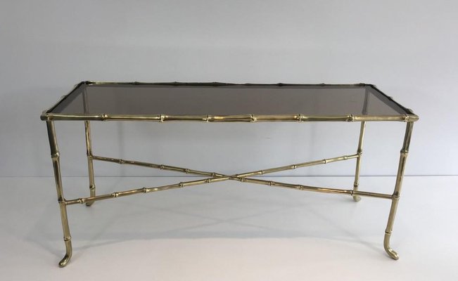 French Small Faux Bamboo Bronze Coffee Table With Smoked Glass Shelf By Maison Bagues 1940s For Sale At Pamono