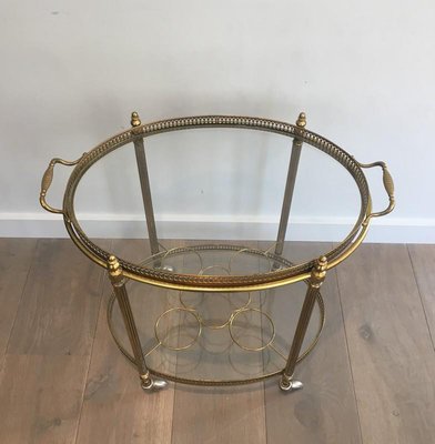 French Oval Brass Drinks Trolley With Removable Top Tray 1950s