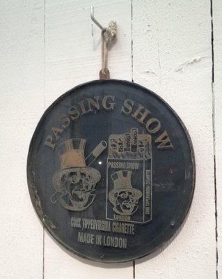 passing show cigarettes Engraved Sign from London Cigarettes Seller in Glass and Metal, 1900s for  sale at Pamono