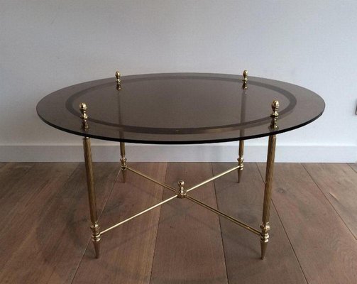 French Round Brass Coffee Table By, Round Brass Table