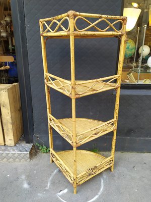 Rattan Corner Shelf 1960s for sale at Pamono