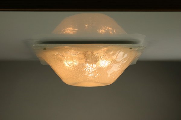 Vintage Square Ice Glass Flush Mount, Lighting Fixture Ceiling Plate Bracket B Q