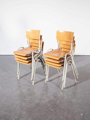 French Industrial Metal Framed Stacking University Dining Chairs 1960s Set of 8 for sale at Pamono