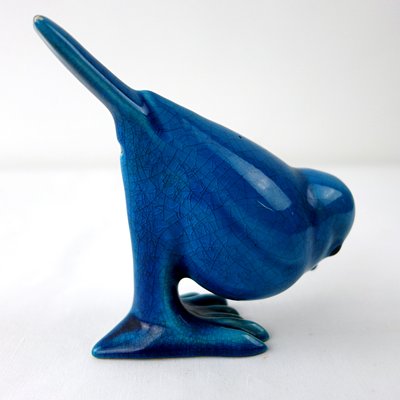 Mid-Century Duck & Sparrows in Blue Ceramic by Georges Cassin, Set