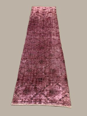 Turkish Narrow Overdyed Purple Wool, Purple Runner Rug