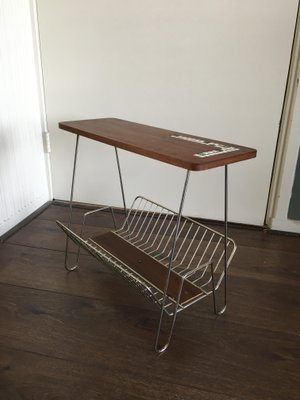 Mid Century Teak And Metal Side Table With Magazine Rack 1950s For Sale At Pamono