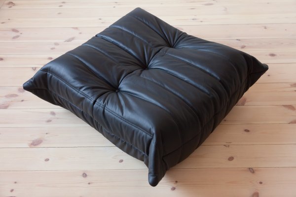 Black Leather Togo Armchair And Pouf, Leather Chair Cushions
