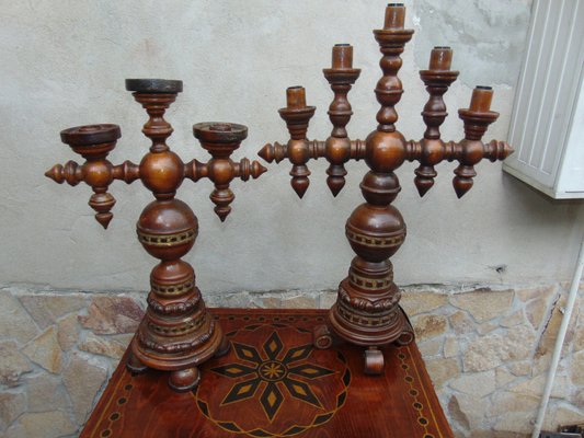 Mid Century Carved Candleholders Set Of 2 For Sale At Pamono