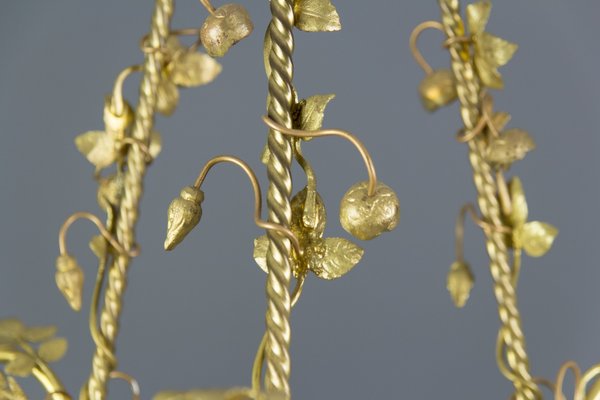 Antique Gilt Bronze and Frosted Glass Chandelier, 1920s Antique Gilt Bronze and Frosted Glass Chandelier, 1920s
