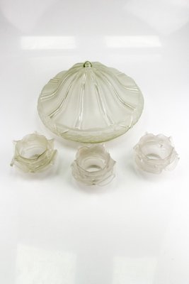 Antique Gilt Bronze and Frosted Glass Chandelier, 1920s Antique Gilt Bronze and Frosted Glass Chandelier, 1920s