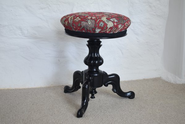 Antique Adjustable Piano Stool With Upholstered Top 1900s For