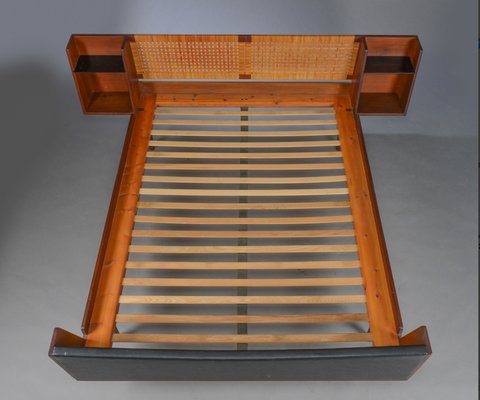 Mid Century Danish Teak Double Bed with Cane Headboard by Hans J