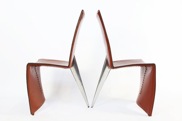 Cognac Leather Ed Archer Dining Chairs By Philippe Starck For Aleph Italy 1980s Set Of 6 For Sale At Pamono