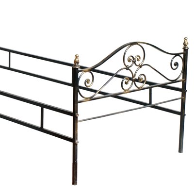 Vintage Italian Black And Gold Painted, Antique Wrought Iron Single Bed Frame