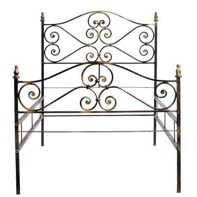 Vintage Italian Black and Gold Painted Wrought Iron Single Bed