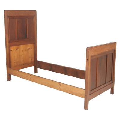 Antique Art Nouveau Hand Carved Cherrywood and Walnut Double Twin